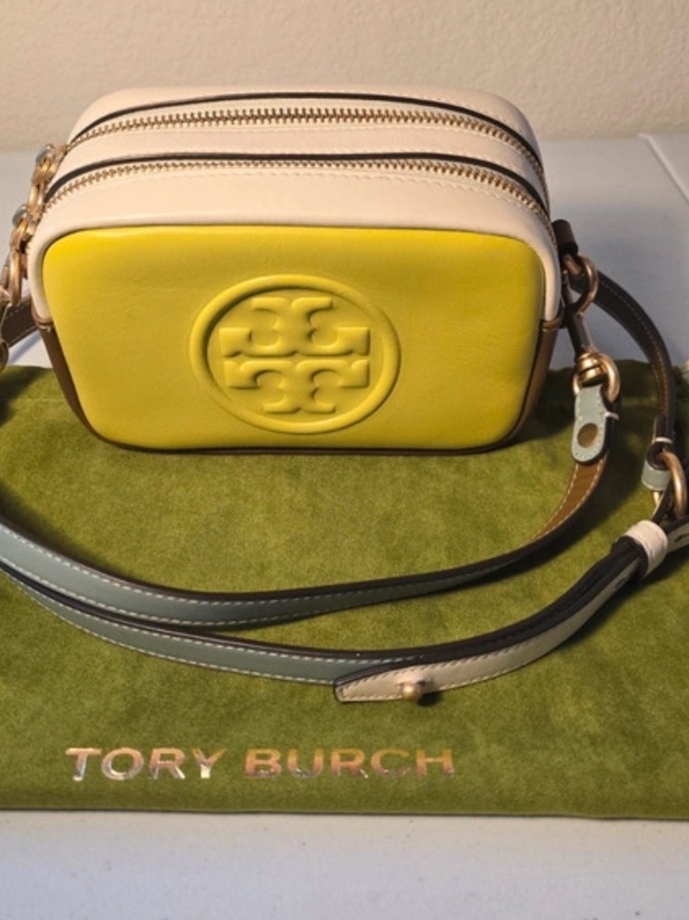 Tory Burch Lime Logo Perry Bombe Mini Crossbody Bag. Very Good Condition